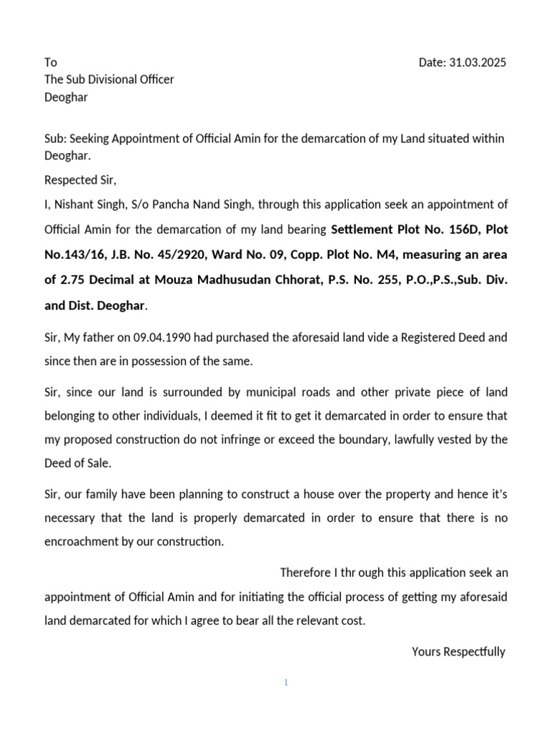 Request for Land Demarcation Appointment | PDF