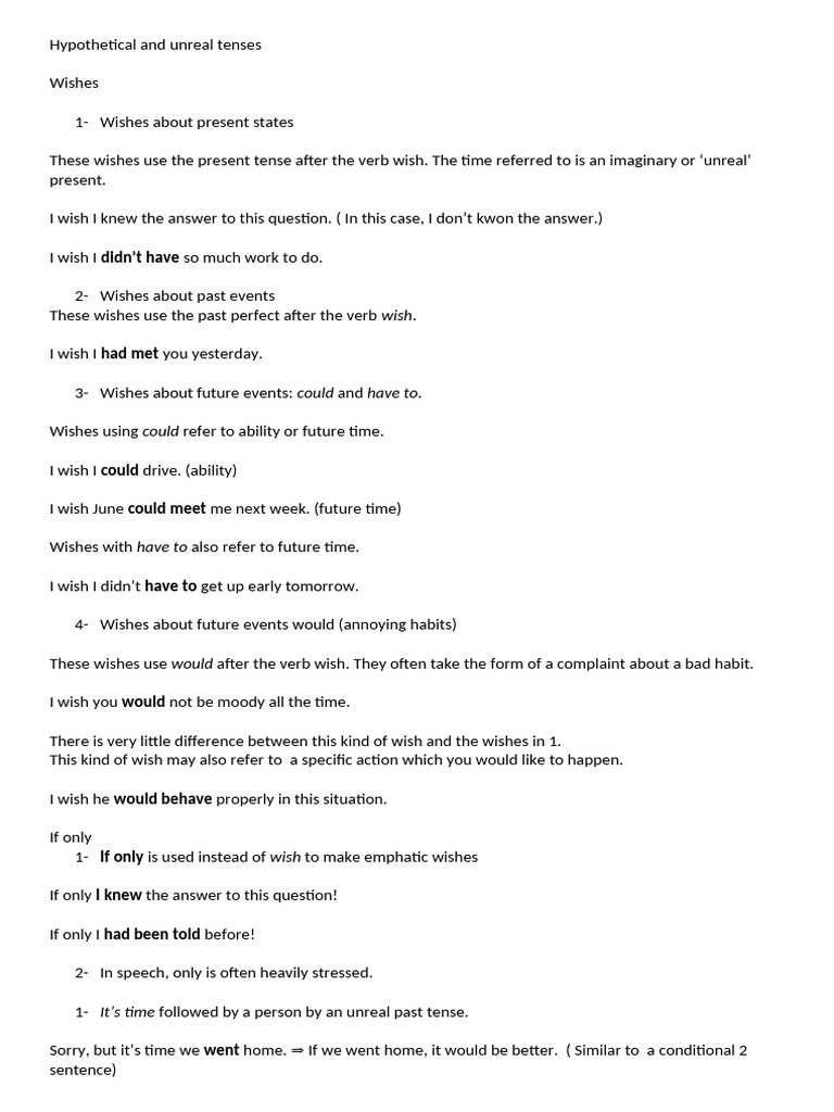 Understanding Unreal Tenses and Wishes | PDF