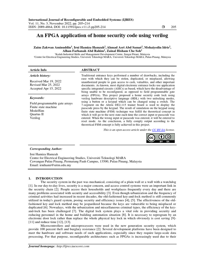 FPGA-Based Home Security Code Lock | PDF | Field Programmable Gate ...