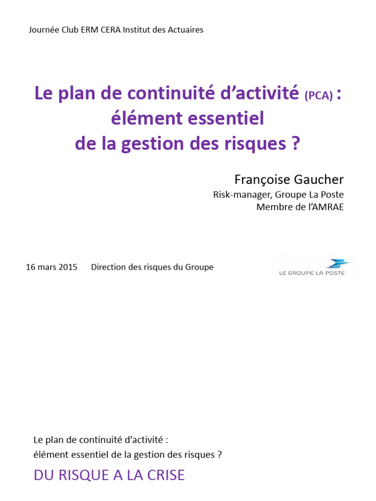 Plan de Continuité d'Activité et Risques | PDF | Risque | Gestion des ...