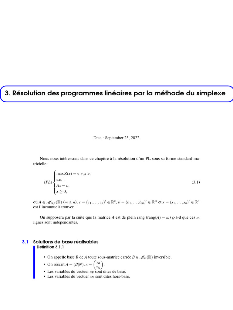 Méthode du Simplexe en Programmation Linéaire | PDF | Optimisation ...