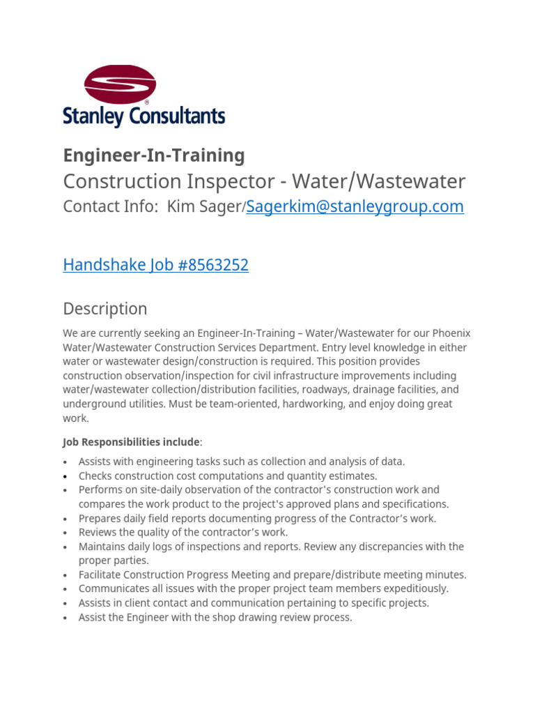 Engineer-In-Training: Water/Wastewater Role | PDF | Engineering | Water