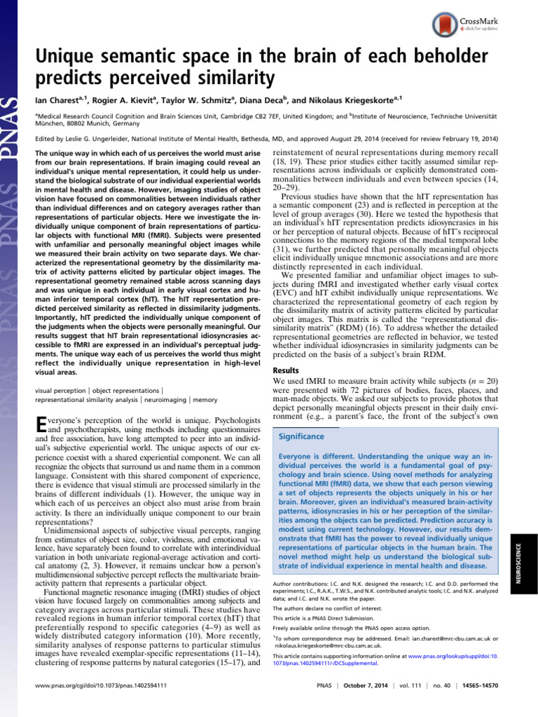 Charest Et Al 2014 Unique Semantic Space in The Brain of Each Beholder ...