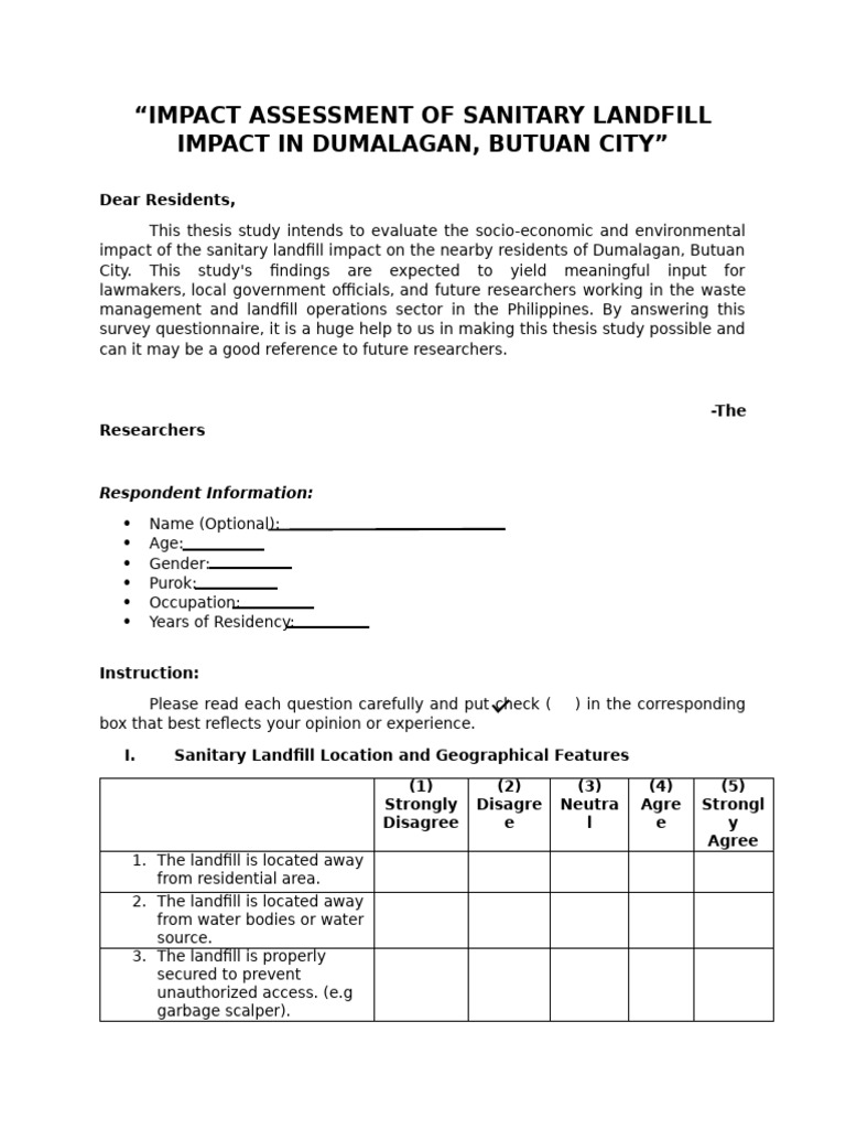 Sanitary Landfill Impact Survey | PDF | Landfill | Sanitation