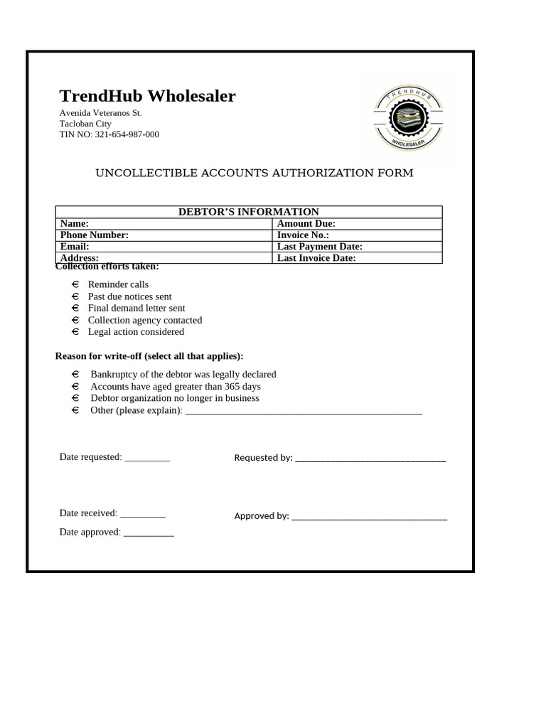 Uncollectible Accounts Authorization Form | PDF