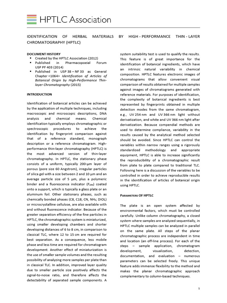HPTLC for Herbal Material Identification | PDF | Chromatography | Thin ...