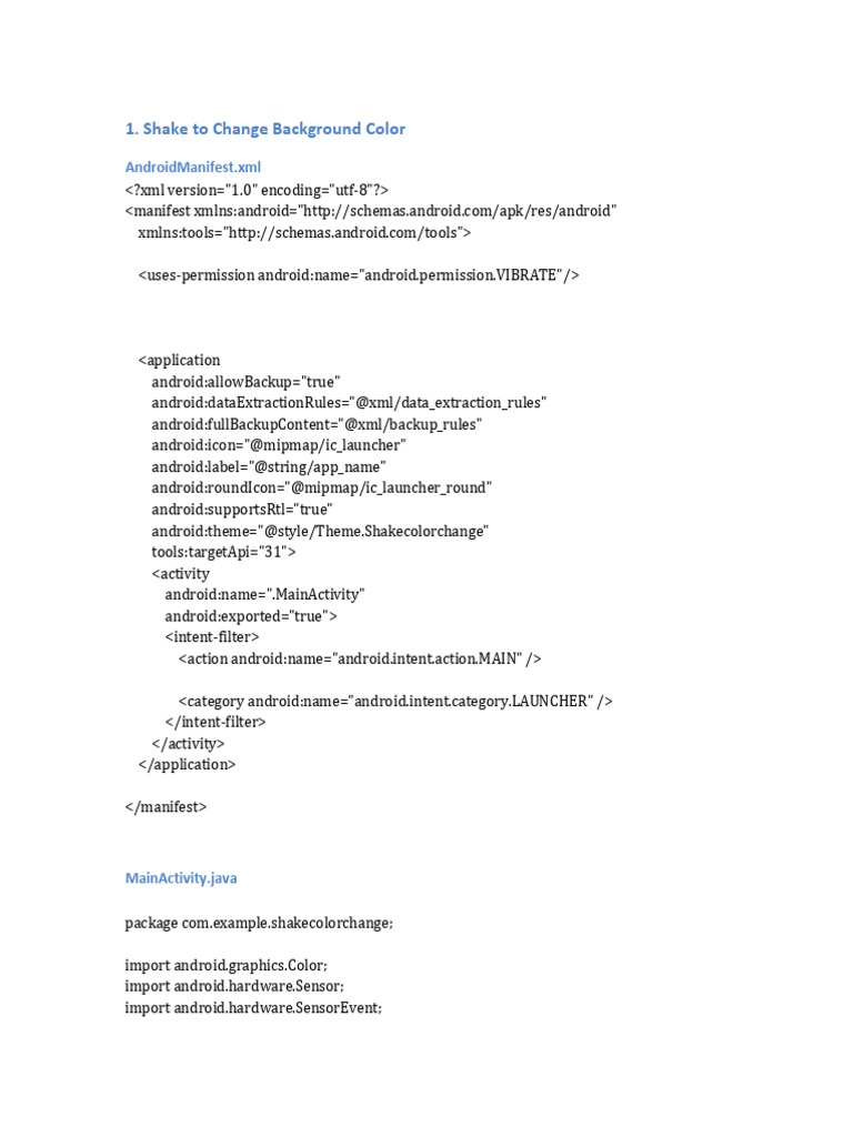 Shake to Change Background Color App | PDF | Android (Operating System ...