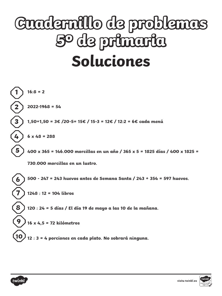 Problemas Matemáticos 5º Primaria | PDF