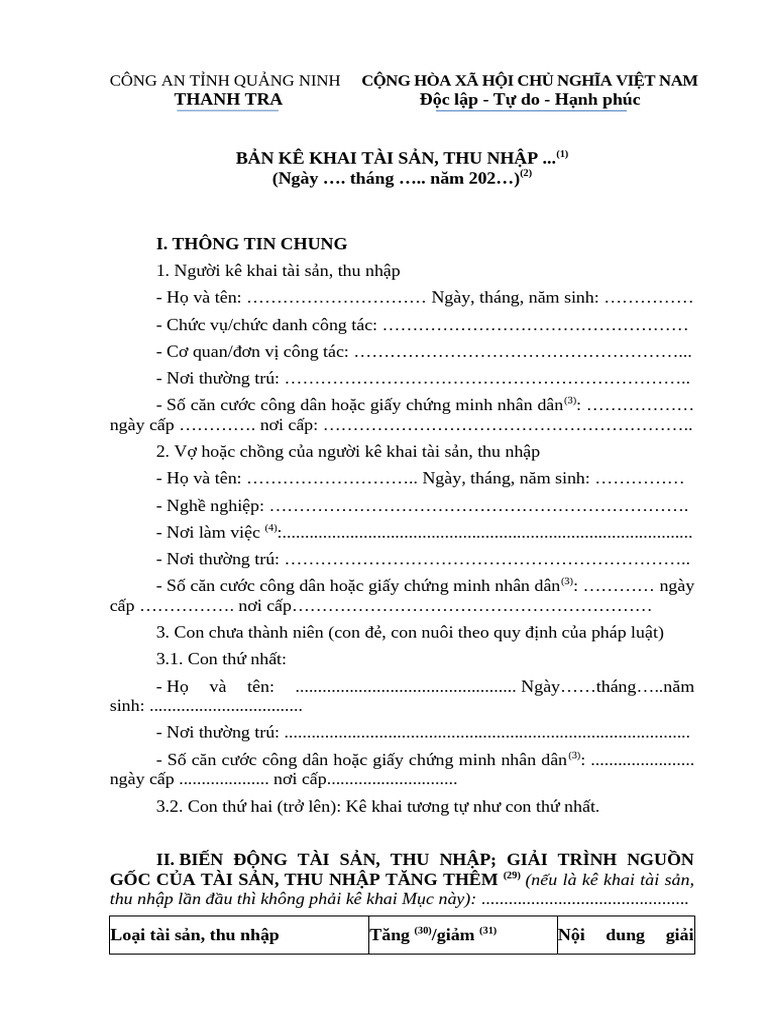Mẫu kê khai tài sản bổ sung | PDF