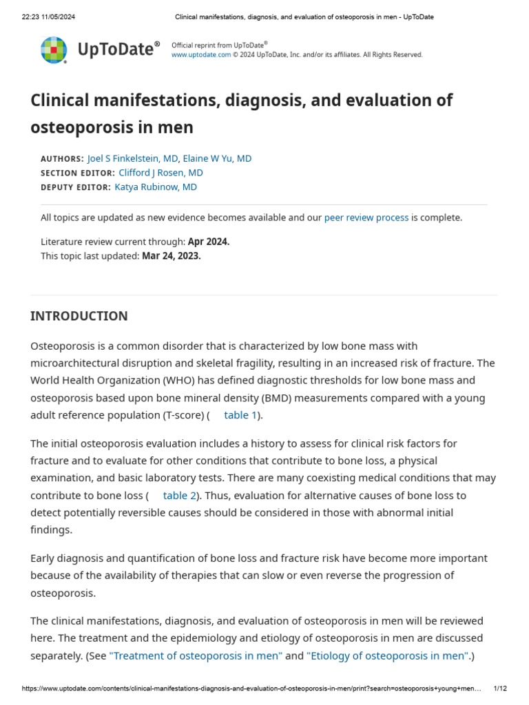 Clinical manifestations, diagnosis, and evaluation of osteoporosis in ...