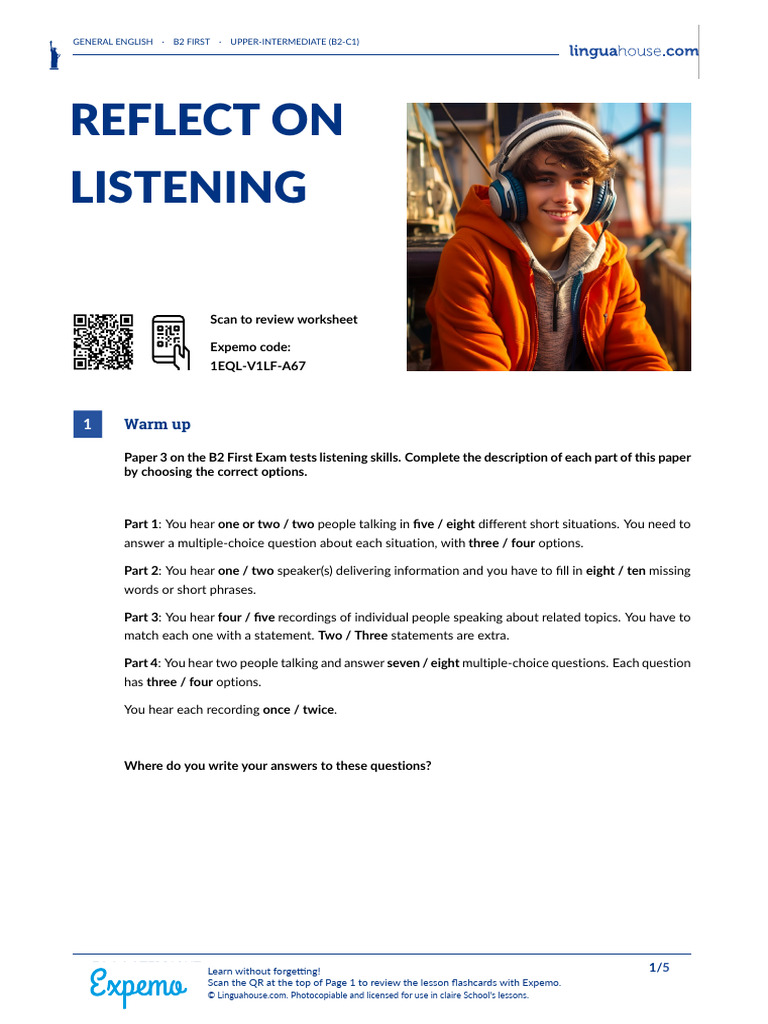 B2 First Listening Skills Practice | PDF | Question | Multiple Choice