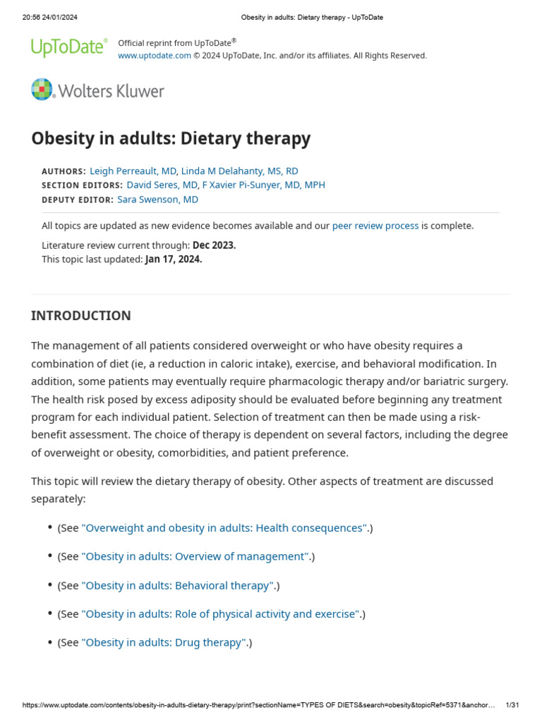 Obesity in Adults - Dietary Therapy - UpToDate | PDF | Dieting | Weight ...
