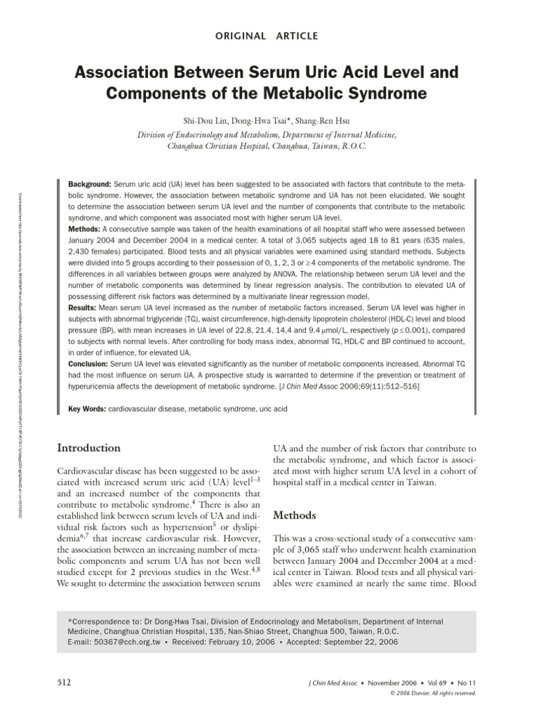 Association Between Serum Uric Acid Level And.2 | PDF | Metabolic ...