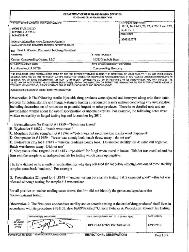 FDA 483 Inspection Report Summary | PDF