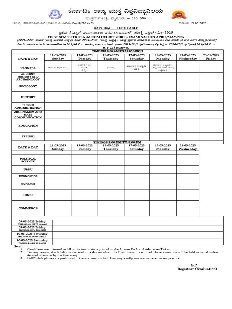 1st 3rd Sem Cbcs Time Table April 2025 Examination 1 | PDF | Biology ...