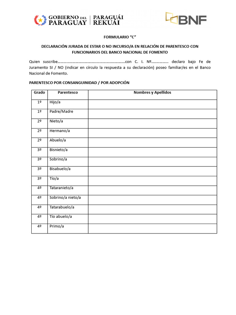 Fr1-Formulario C Declaración Jurada | PDF