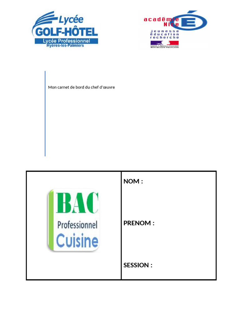 Portfolio Chef d'Œuvre Bac Pro Cuisine | PDF | Cuisine | sauce