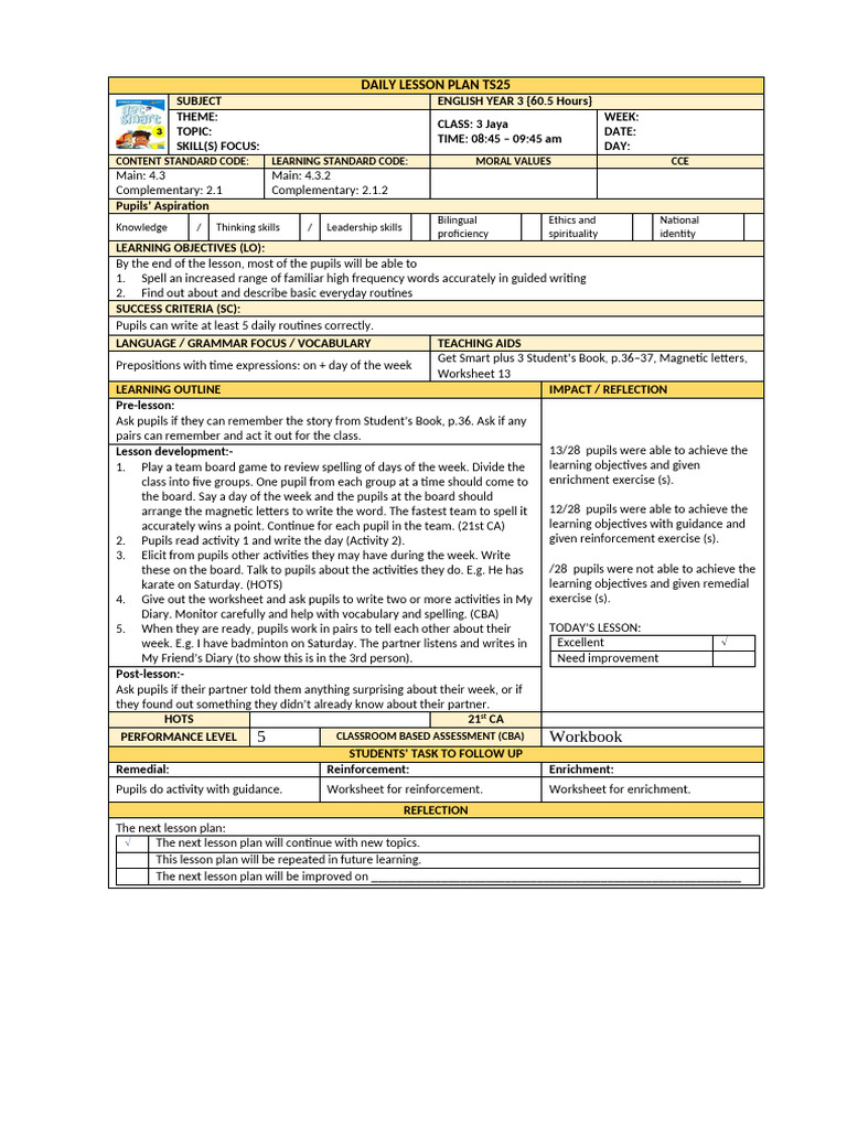 Year 3 & 4 Daily Lesson Plans | PDF | Lesson Plan | Knowledge