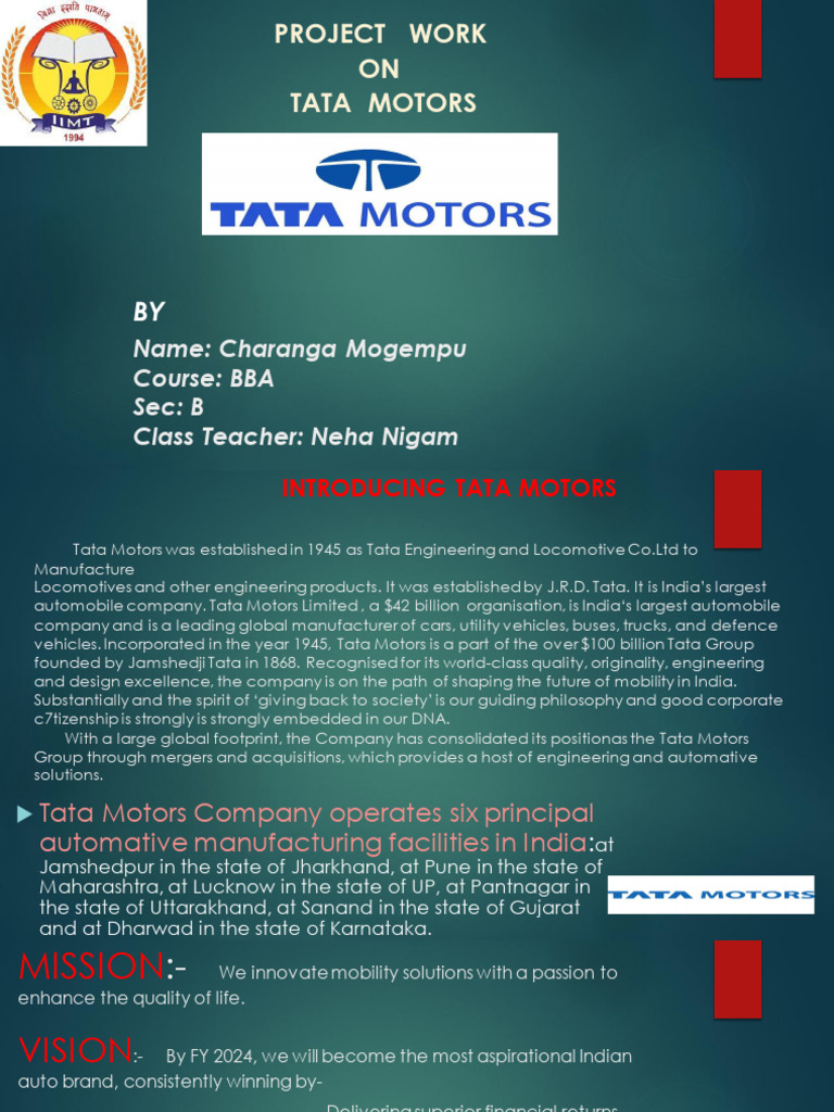 Tata Motors - Iimt Project | PDF | Transport | Automotive Industry