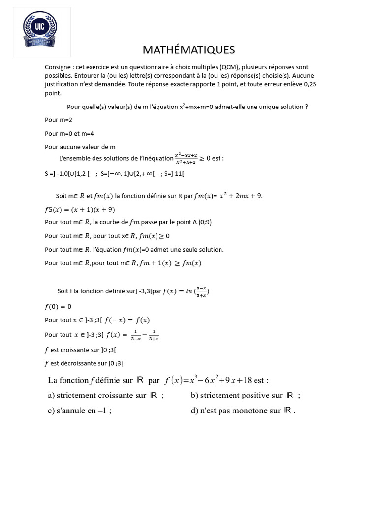 MATHÉMATIQUES UIC | PDF