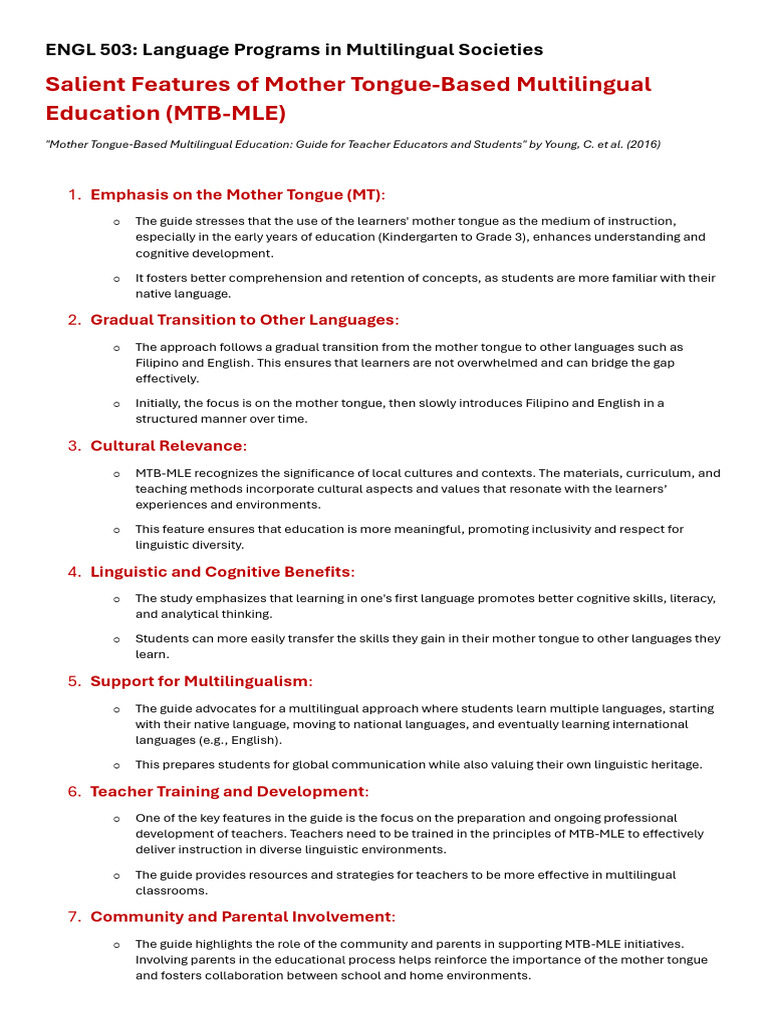 Mother Tongue-Based Multilingual Education Guide | PDF | Learning ...