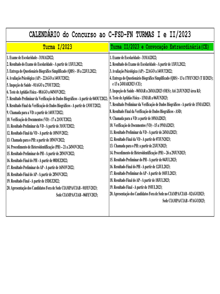 Calendário Concurso C-FSD-FN 2023 | PDF | Xadrez