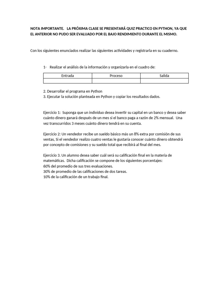 Quiz Práctico de Python: Ejercicios y Soluciones | PDF