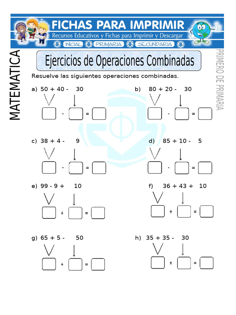 Ficha de Ejercicios de Operaciones Combinadas para Primero de Primaria ...