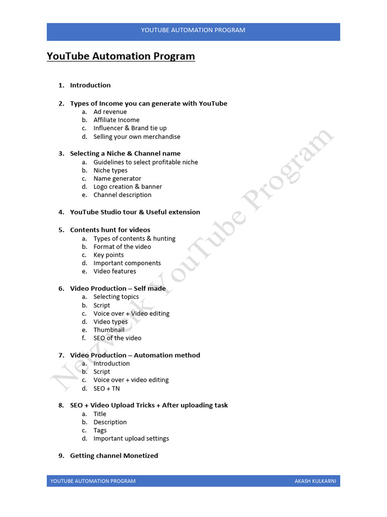 YouTube Automation Program Guide | PDF