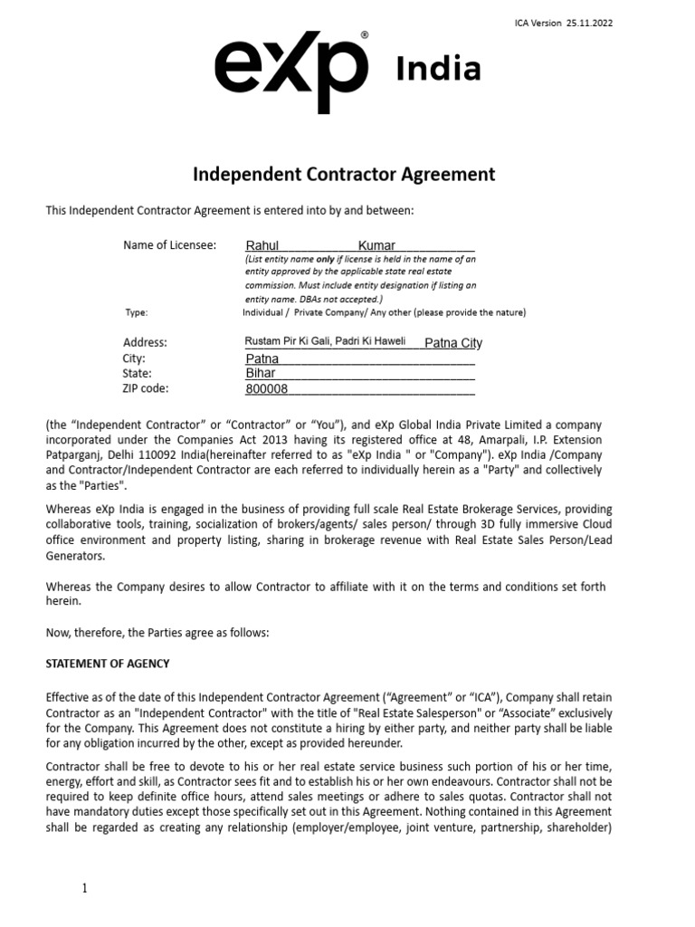 Independent Contractor Agreement for Real Estate | PDF | Arbitration ...