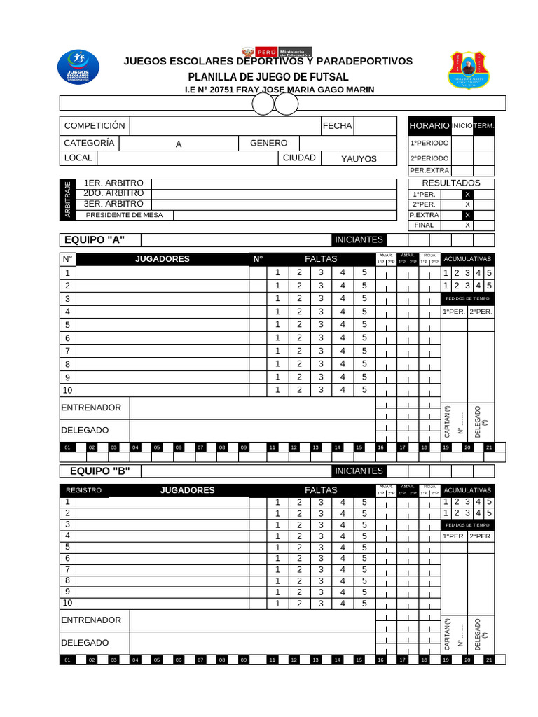 Planilla de Juego Futsal 2024 | PDF