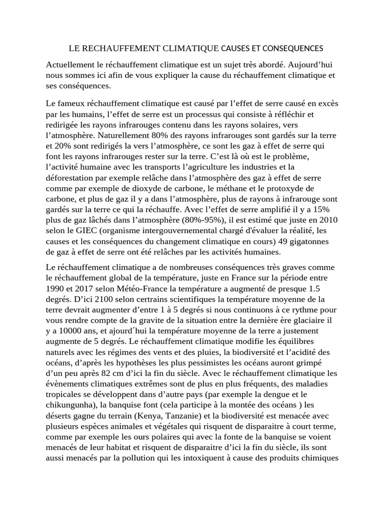 Causes et conséquences du réchauffement climatique | PDF | Changement ...