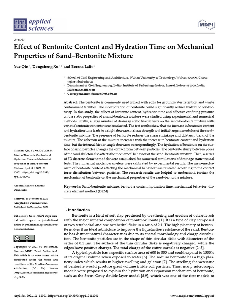 Effect of Bentonite Content and Hydration Time On | PDF | Deformation ...