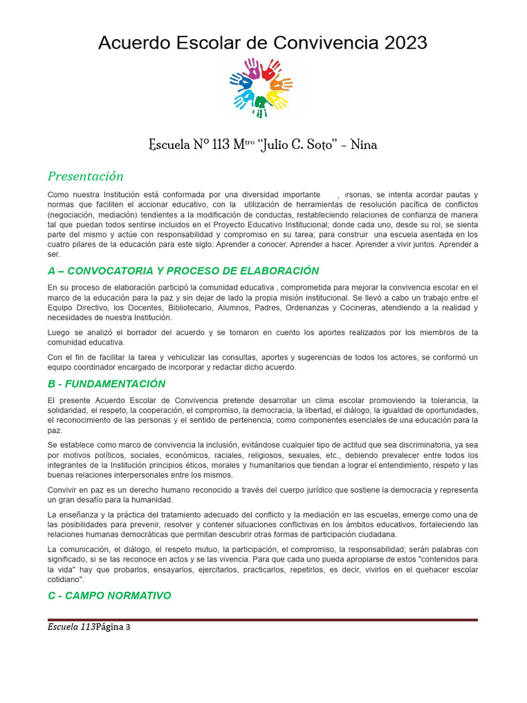 Acuerdo de Convivencia Escolar 2023 | PDF | Democracia | Ideologías ...