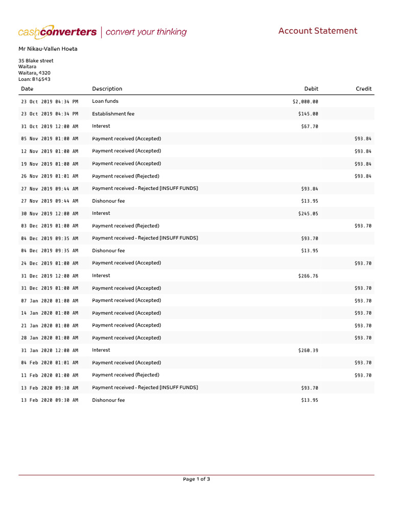 Cash Loan Account Statement Summary | PDF | Annual Percentage Rate ...