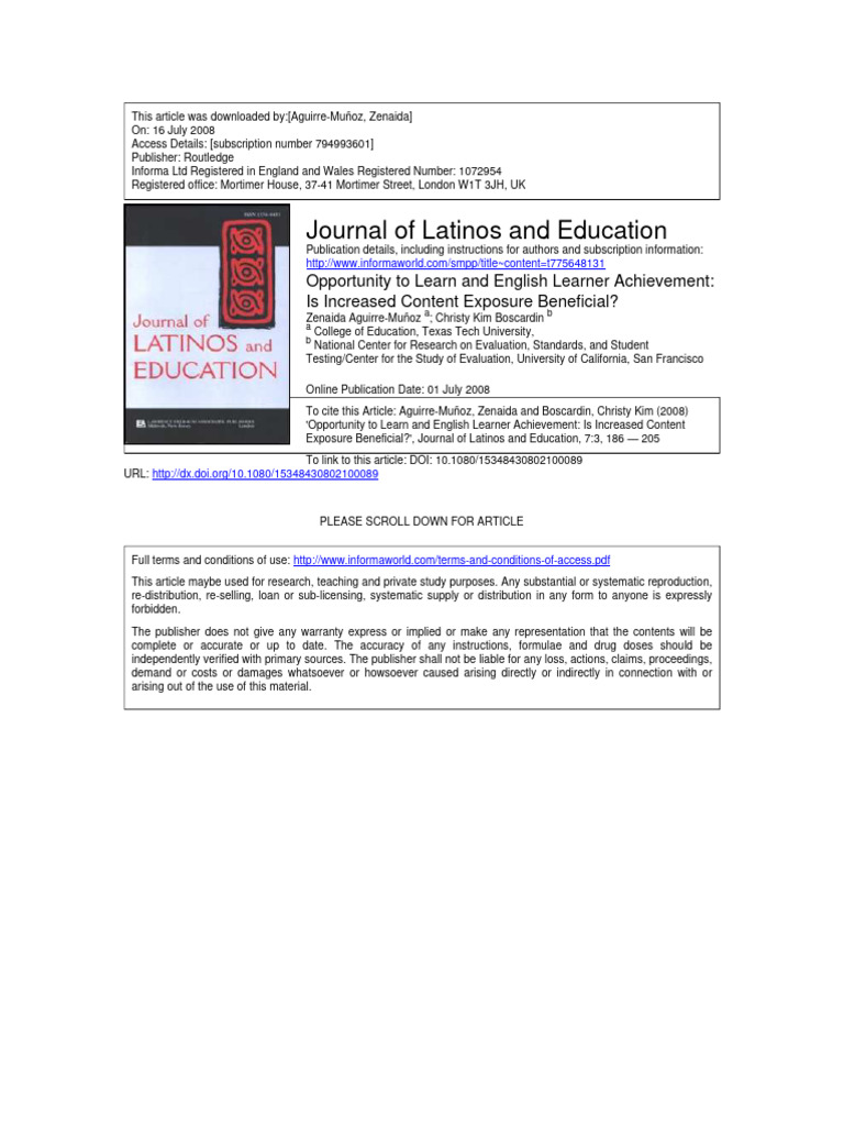 Opportunity To Learn and English Learner Achievement: Is Increased ...