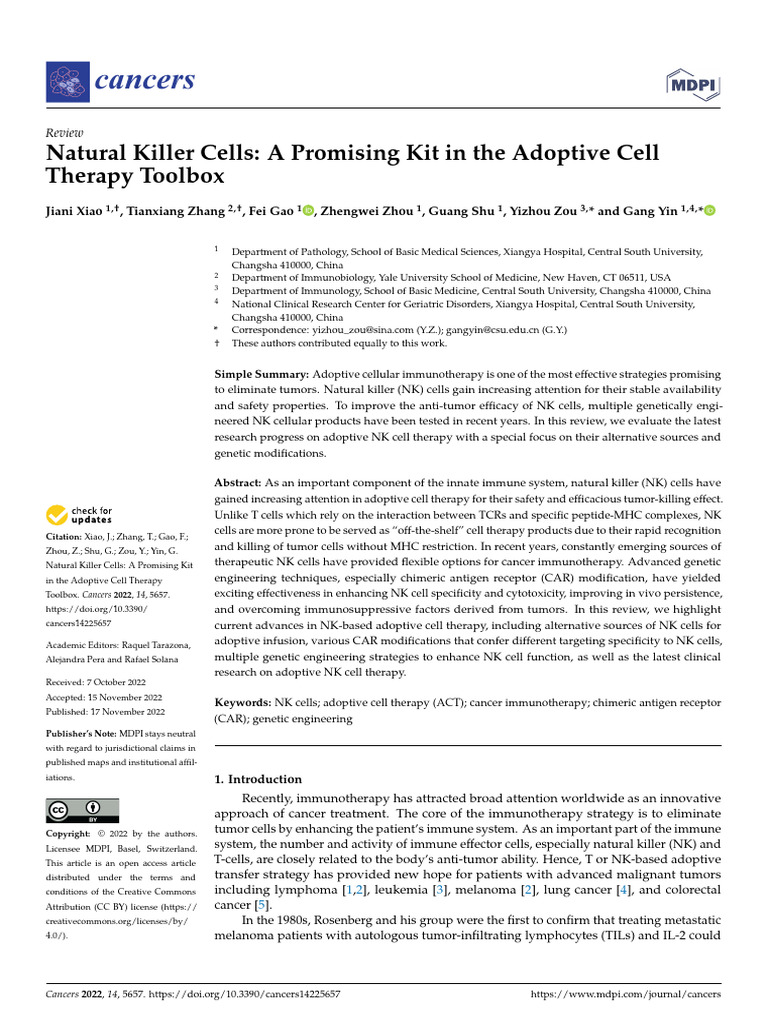 NK Cells in Adoptive Cell Therapy | PDF | Natural Killer Cell ...
