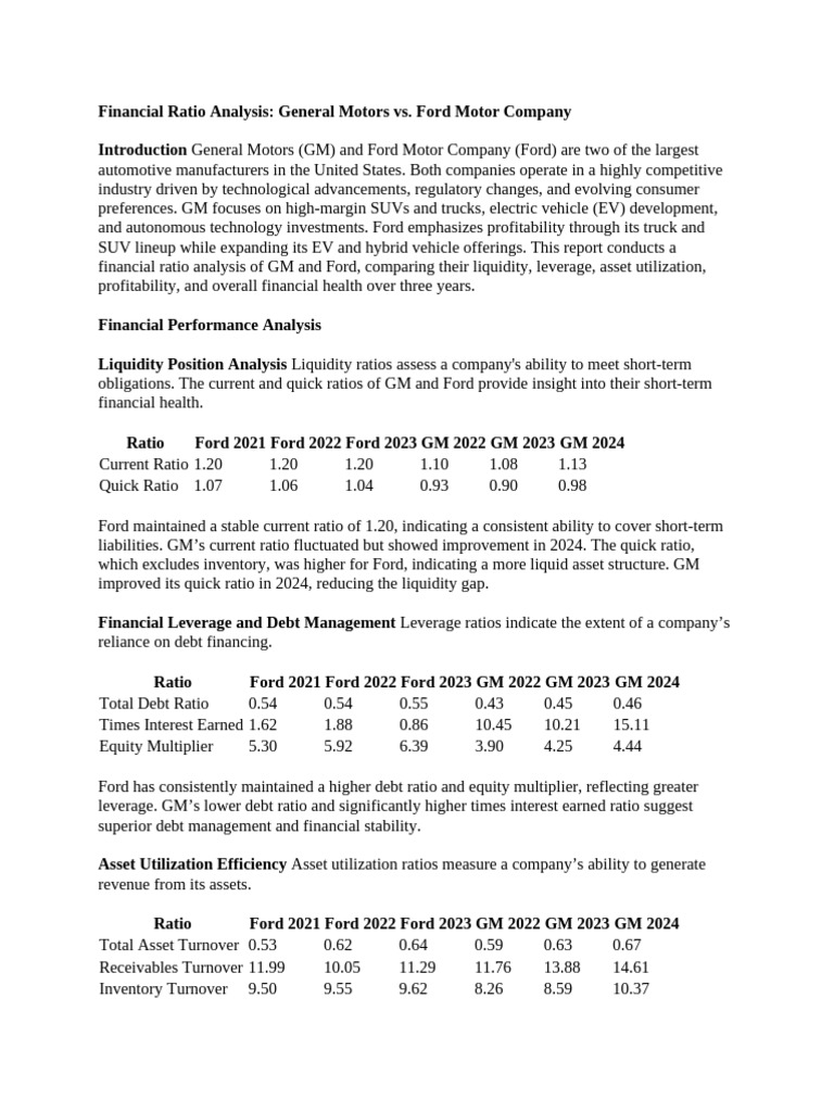 GM vs. Ford: Financial Ratio Analysis | PDF | Leverage (Finance) | Revenue