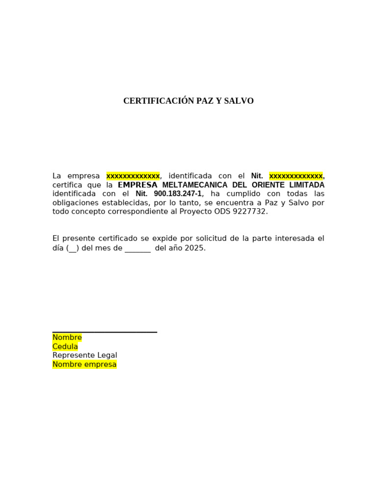 Certificación Paz y Salvo 2025 | PDF