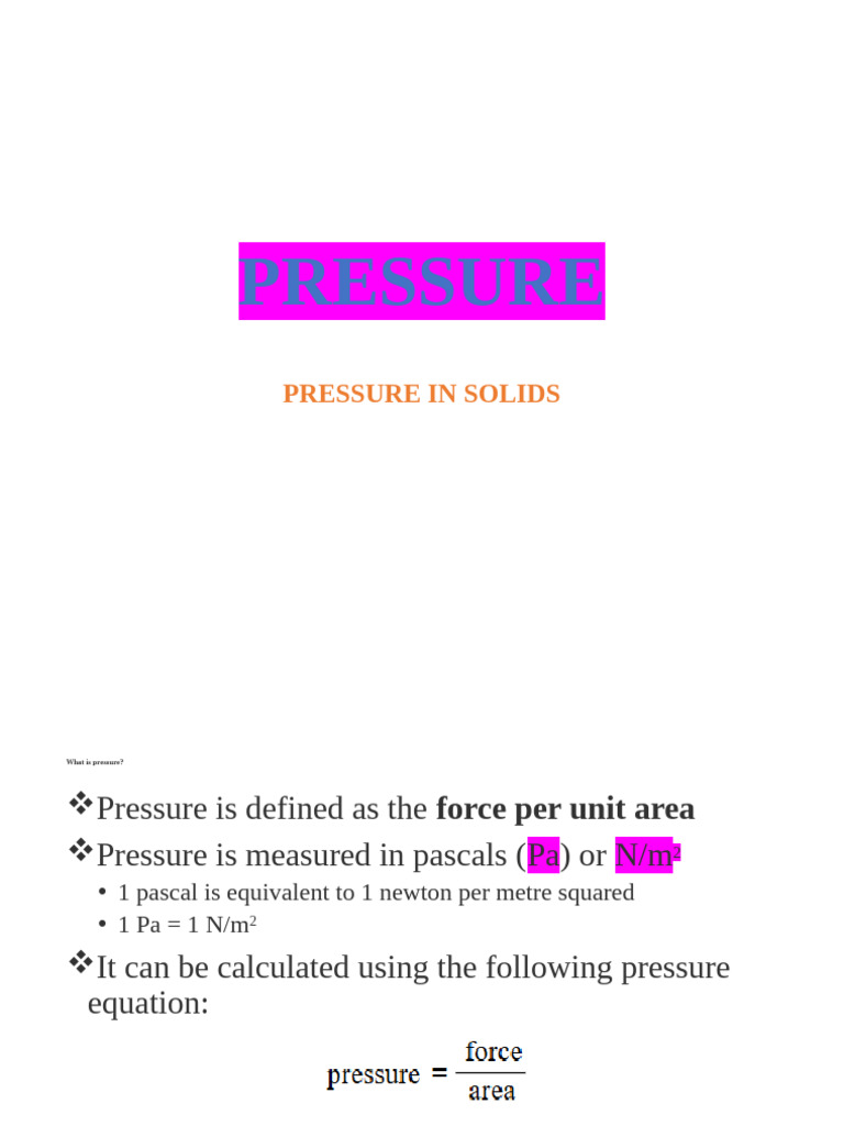 Understanding Pressure in Solids | PDF | Pressure | Pascal (Unit)