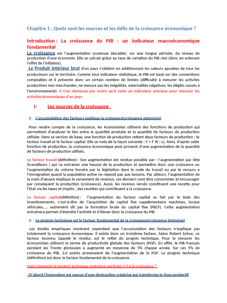 Sources et défis de la croissance économique | PDF | Croissance ...
