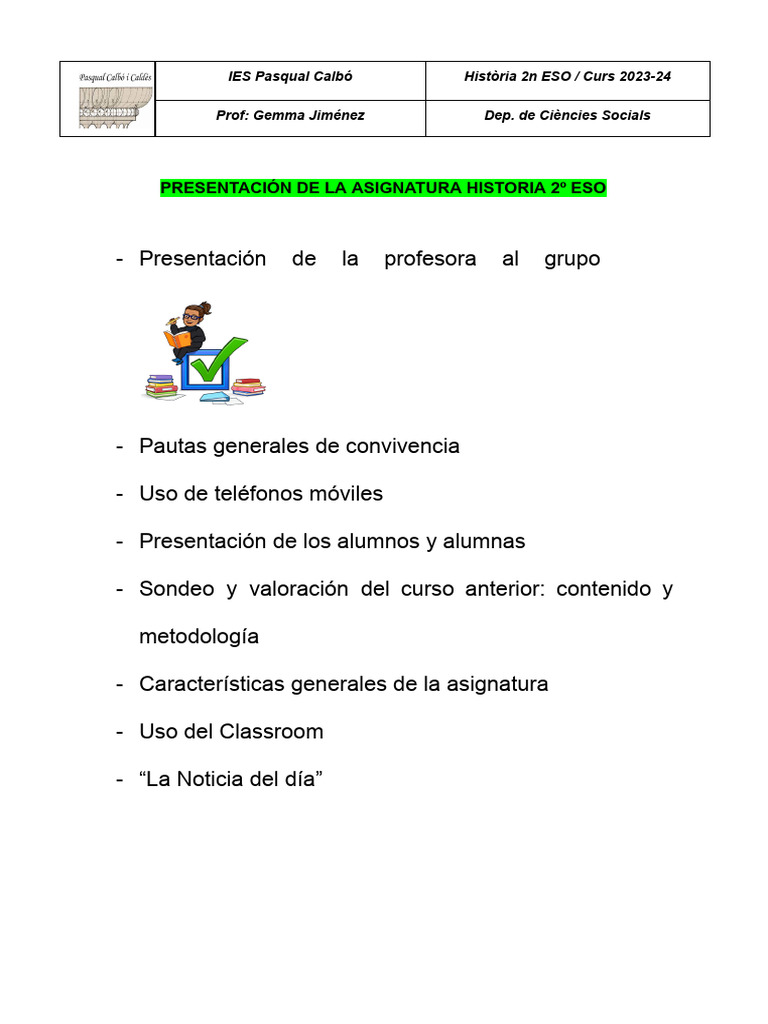 Presentación de La Asignatura Historia 2º Eso | PDF