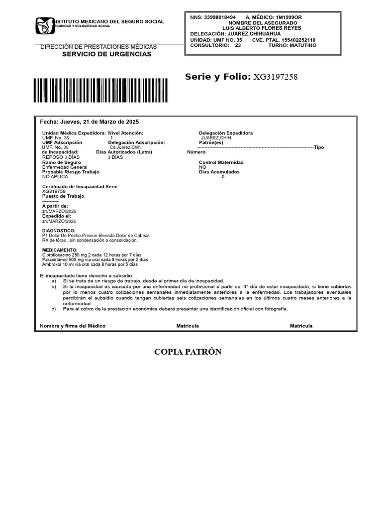 Certificado de Incapacidad IMSS 2025 | PDF | Cuidado de la salud ...