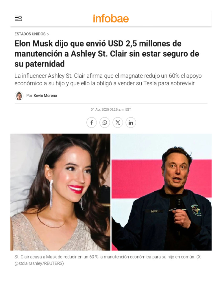 Elon Musk Dijo Que Envió USD 2,5 Millones de Manutención A Ashley St ...