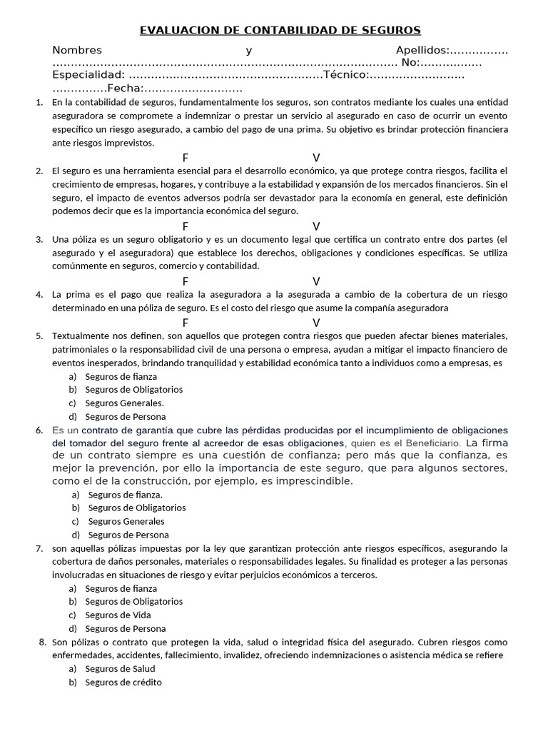 Evaluación de Contabilidad de Seguros | PDF | Póliza de seguros | Seguro