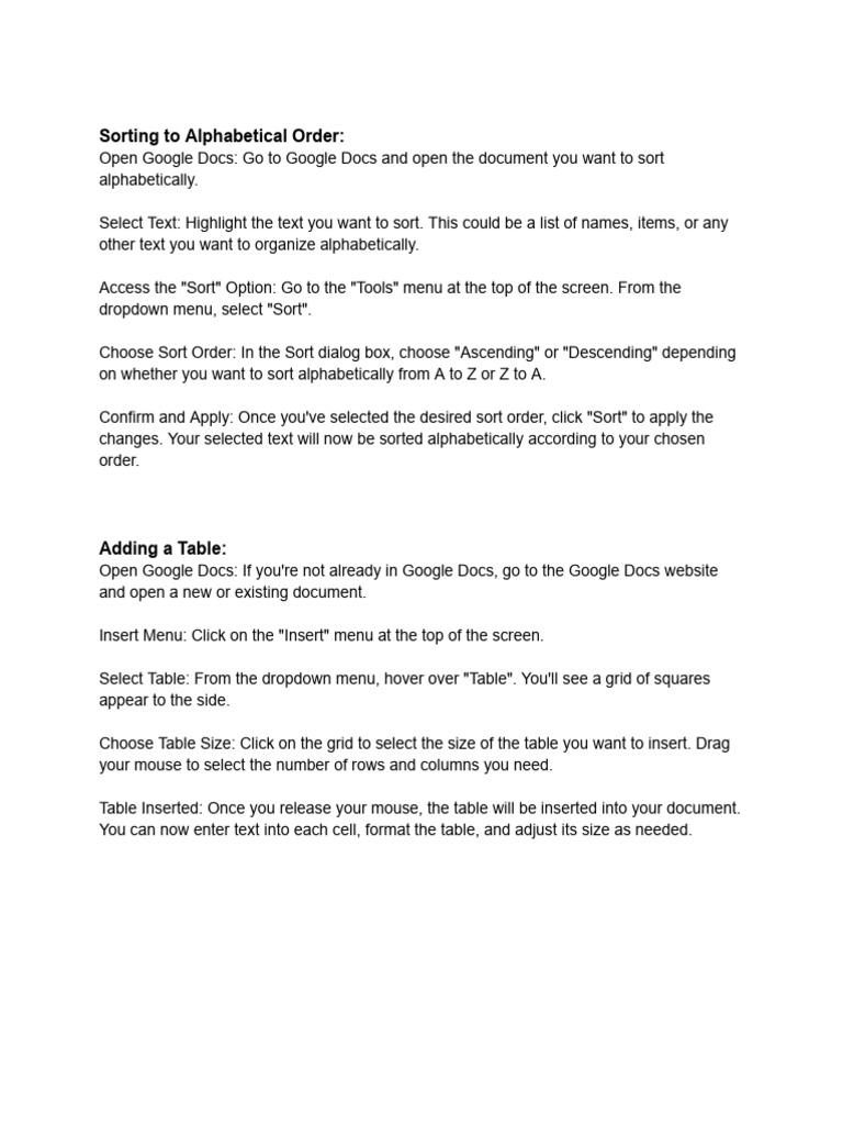 Google Docs: Sorting, Tables, and Images | PDF | Computer File | System ...