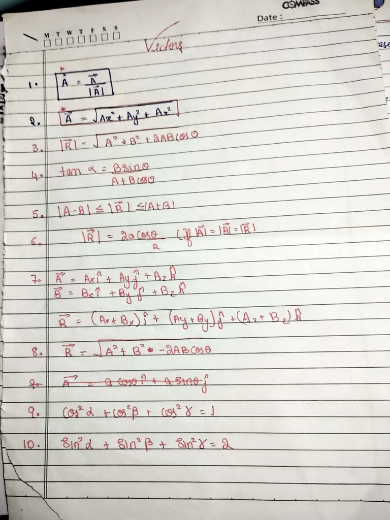 Vectors formula sheet | PDF