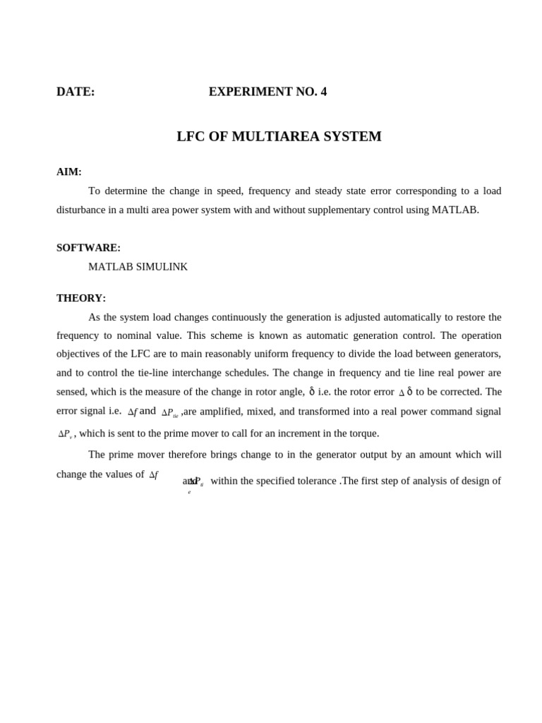 LFC Analysis in Multi-Area Power Systems | PDF | Steady State | Frequency
