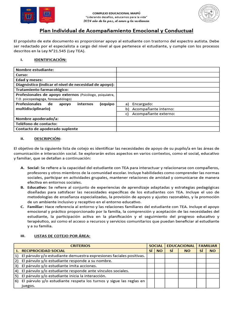 4 - Plan Individual de Acompañamiento Emocional y Conductual LEY TEA ...