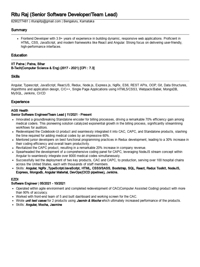Frontend Developer Resume Summary | PDF | Java Script | Computer Science